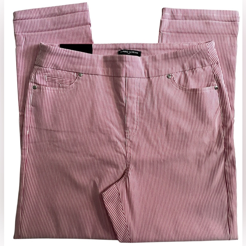 Mario Serrani Pink and White Striped Comfort Stretch Cuff Capri, NWT, Size M